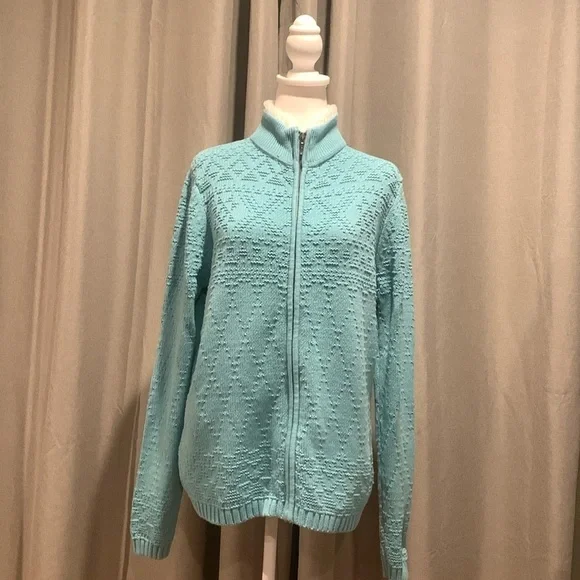 Croft & Barrow Full Zip Turquoise Jacket with Sherpa Collar Size Large - Picture 1 of 15
